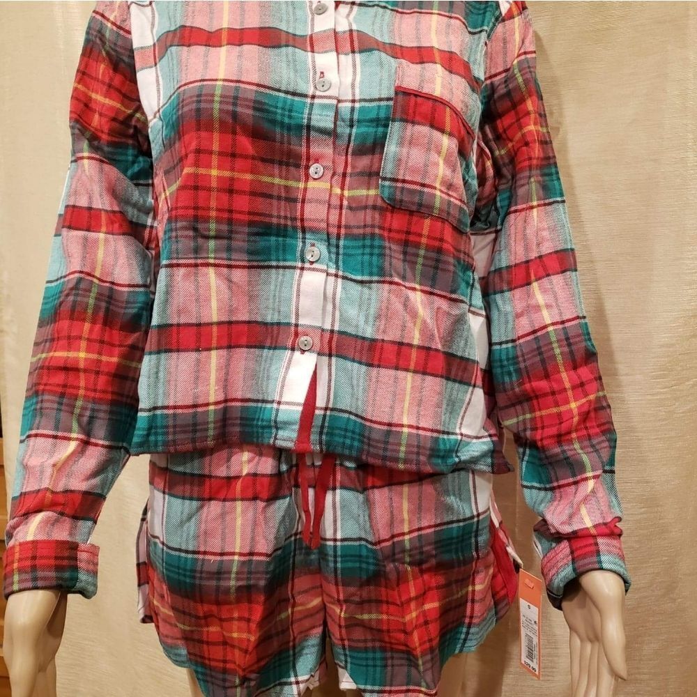 Colsie plaid flannel notch collar pj